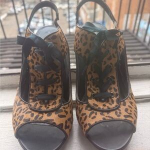 Leopard Peep Toe Print Lace-Up Pump Stiletto Heels